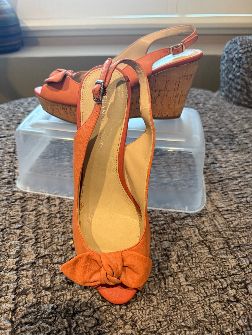 Franco Sarto Orange Knot Peep-Toe Cork Wedges